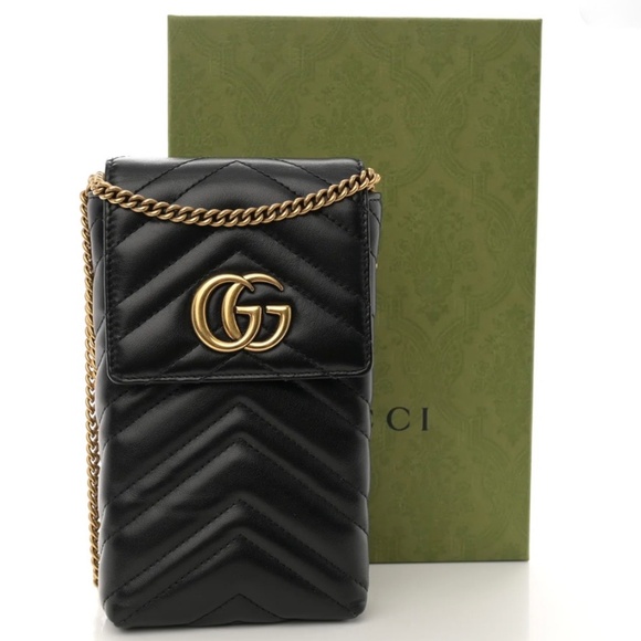 Gucci Handbags - $1390 GUCCI Calfskin GG Marmont Phone Crossbody Bag Black LOWEST PRICE ON PM
